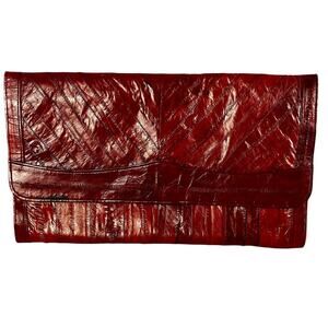 Vintage Eelskin Leather Clutch Purse Oxblood Cognac Soft Foldover Wallet READ